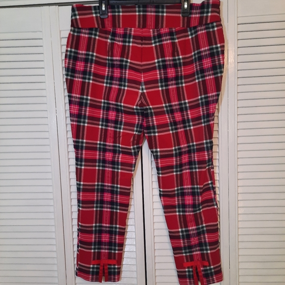 Crown & ivy red plaid crop bow hi waist pants sz 20W *F - Picture 2 of 5